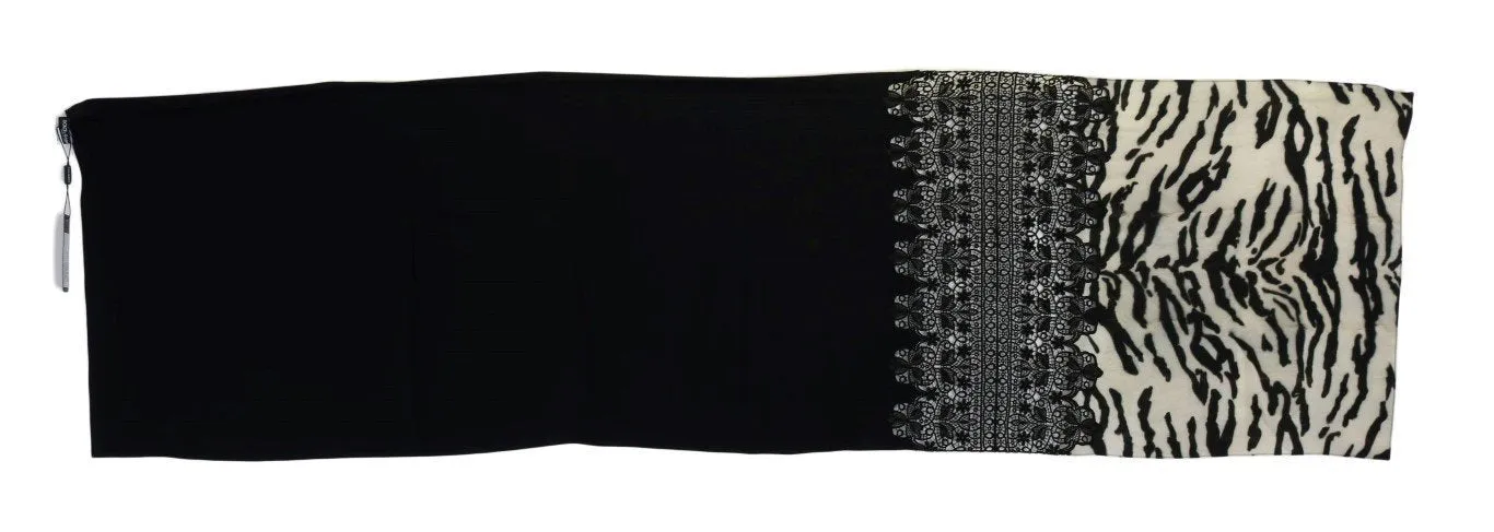 Black Silk Zebra Print Scarf