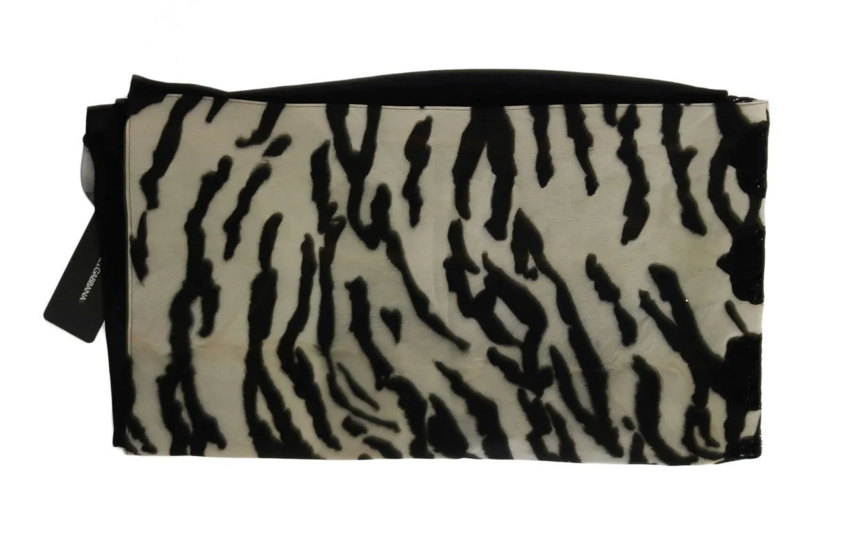 Black Silk Zebra Print Scarf