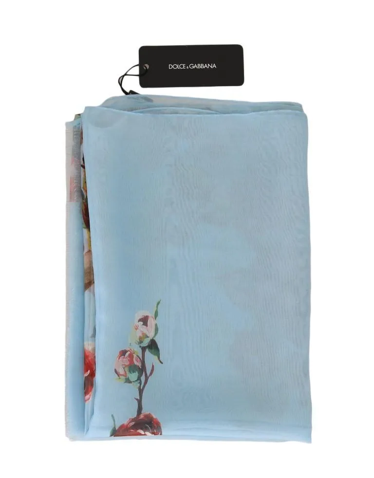 Blue Bird Floral Print Silk Scarf