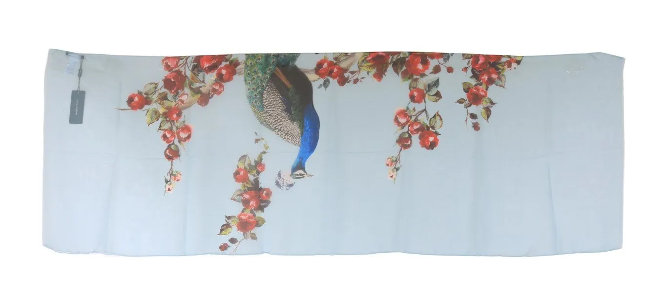 Blue Bird Floral Print Silk Scarf