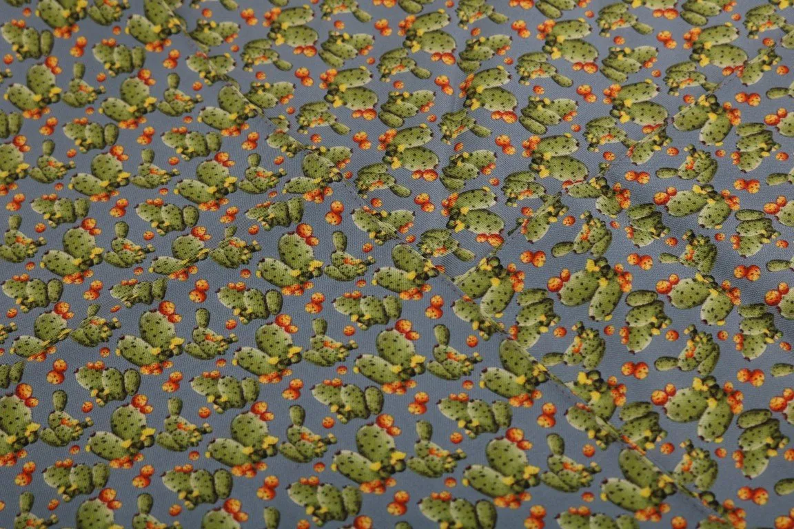 Blue Silk Cactus Print Scarf