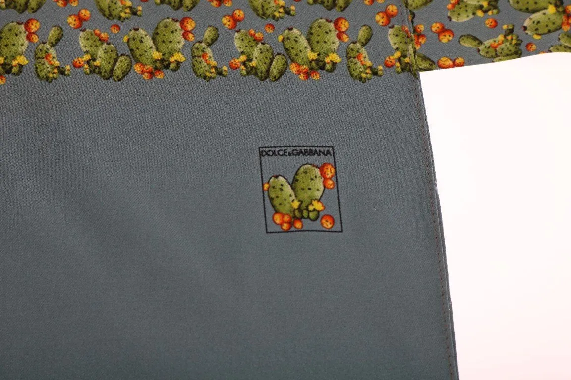 Blue Silk Cactus Print Scarf