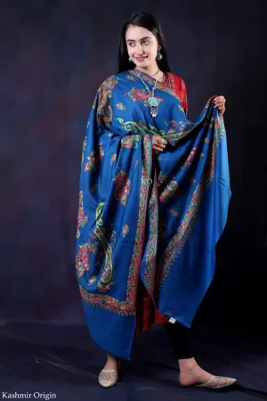 Blue Sozni Embroidered Handwooven Pashmina shawl