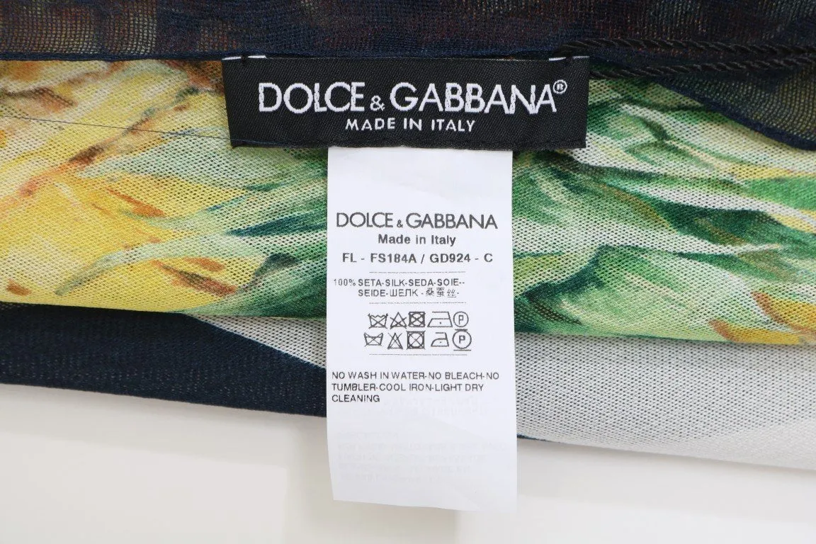 Blue White Silk Pineapple Print Scarf