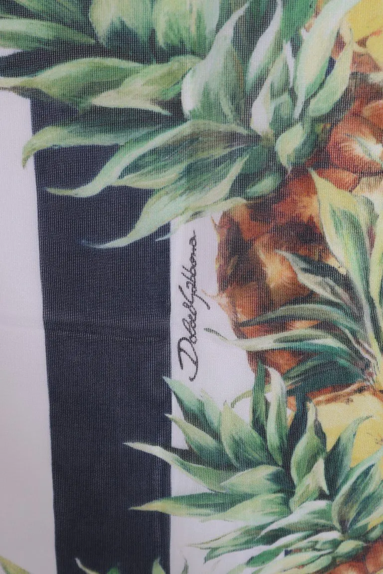Blue White Silk Pineapple Print Scarf