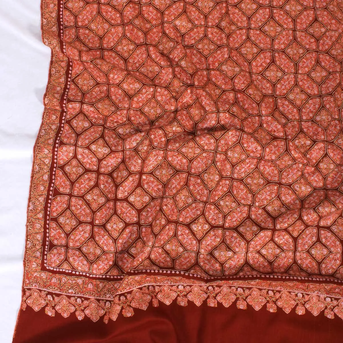Brown base khatamband design sozni Embroidered Jamawar Pashmina Shawl