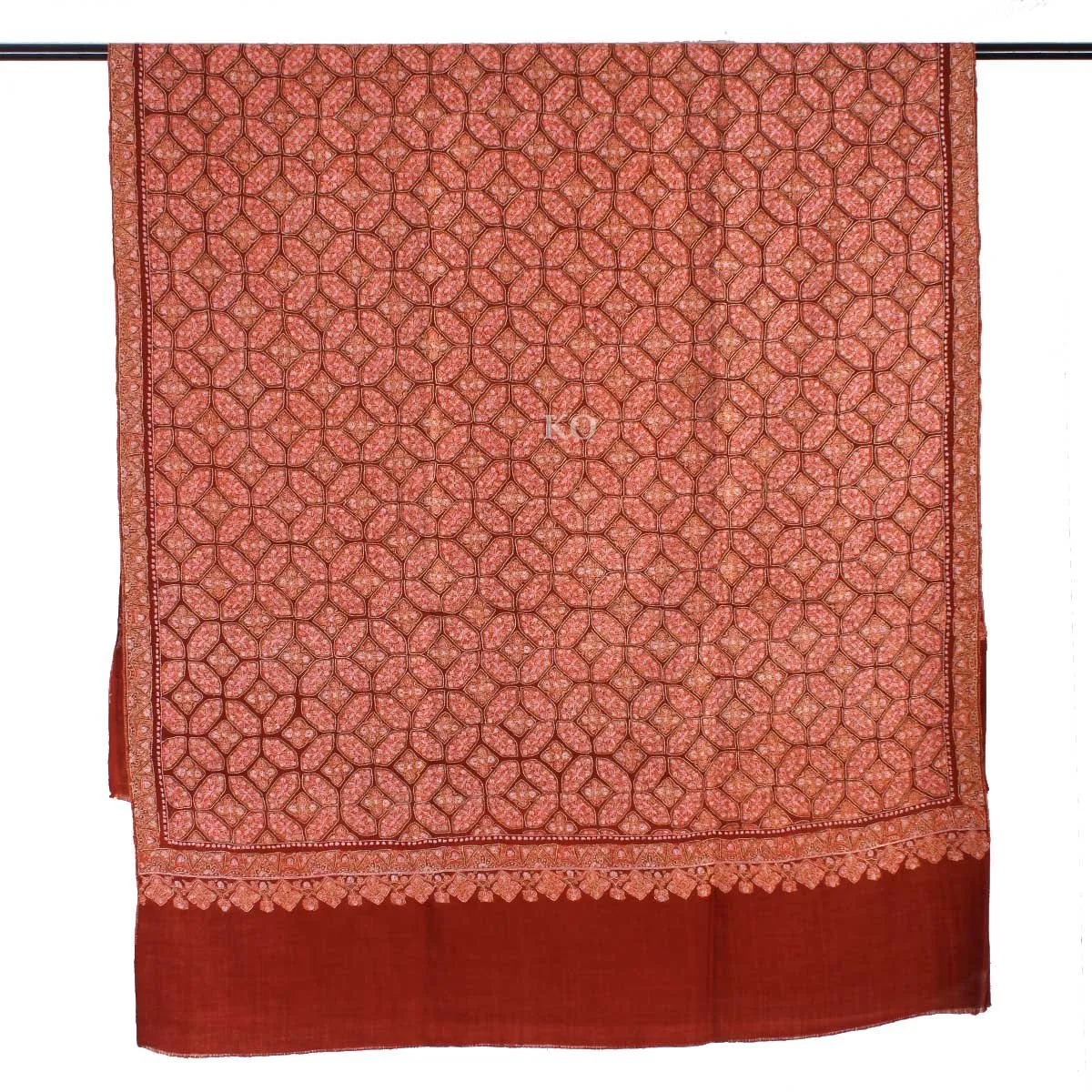 Brown base khatamband design sozni Embroidered Jamawar Pashmina Shawl
