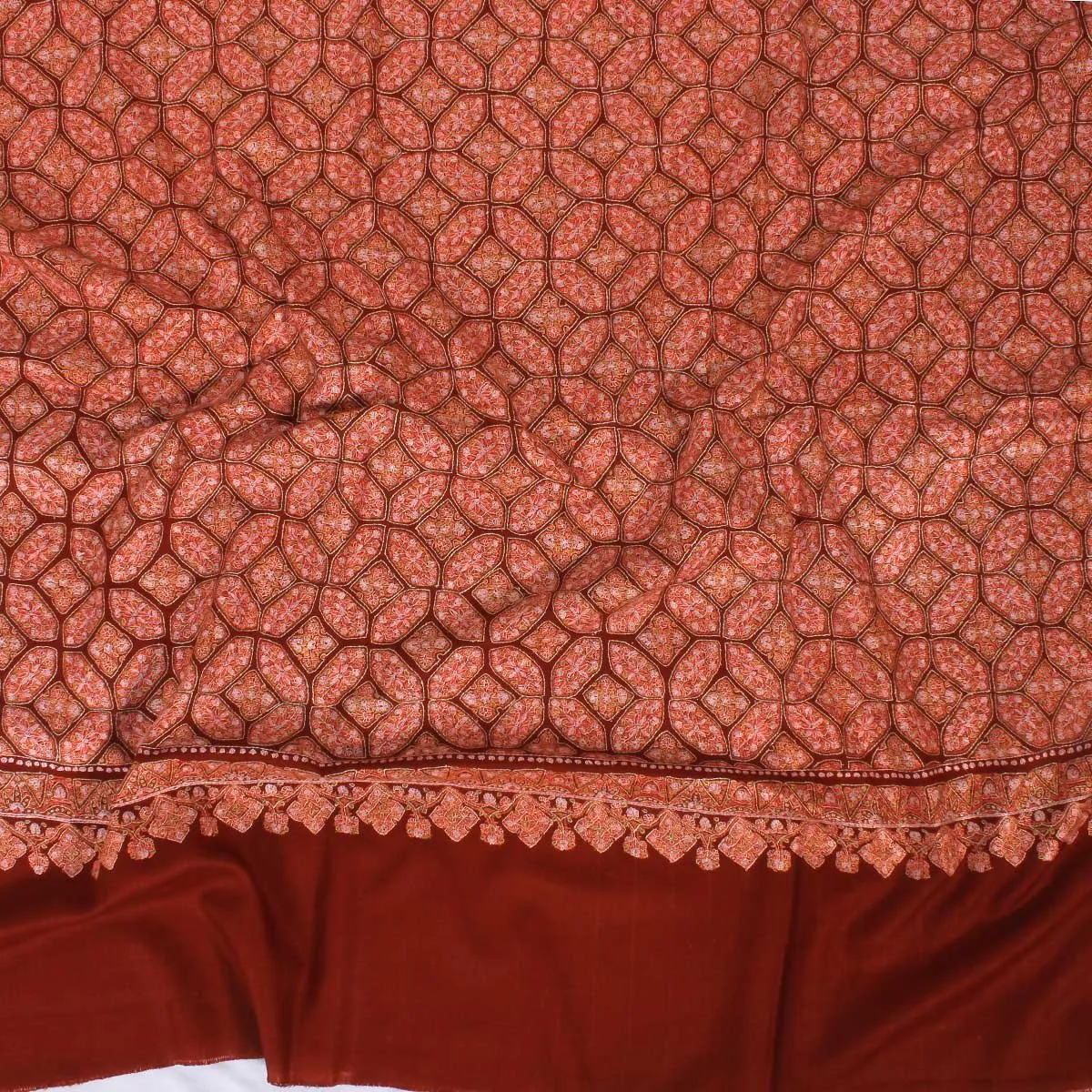 Brown base khatamband design sozni Embroidered Jamawar Pashmina Shawl