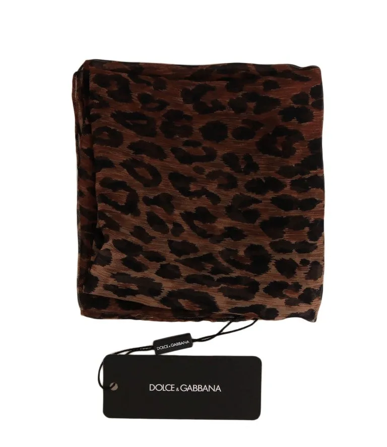 Brown Leopard Print Silk Scarf