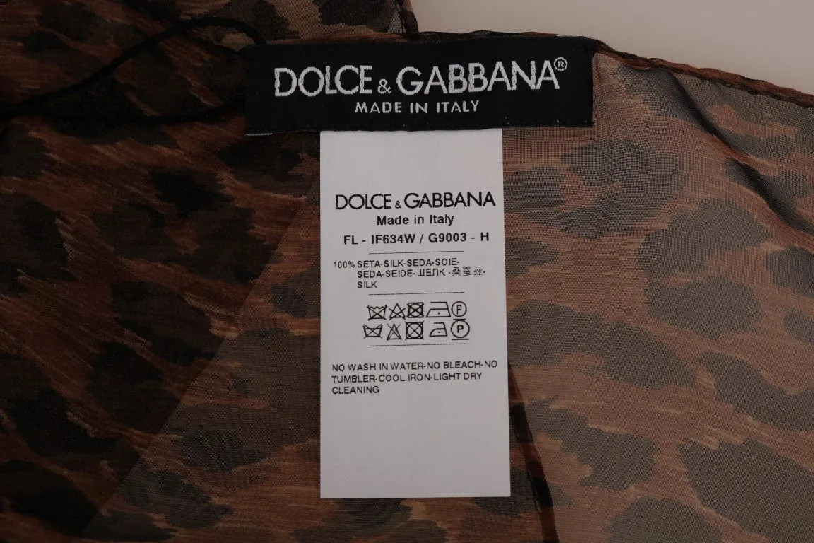 Brown Leopard Print Silk Scarf