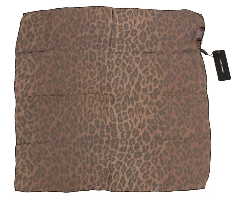 Brown Leopard Print Silk Scarf