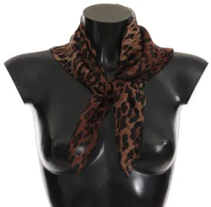 Brown Leopard Print Silk Scarf