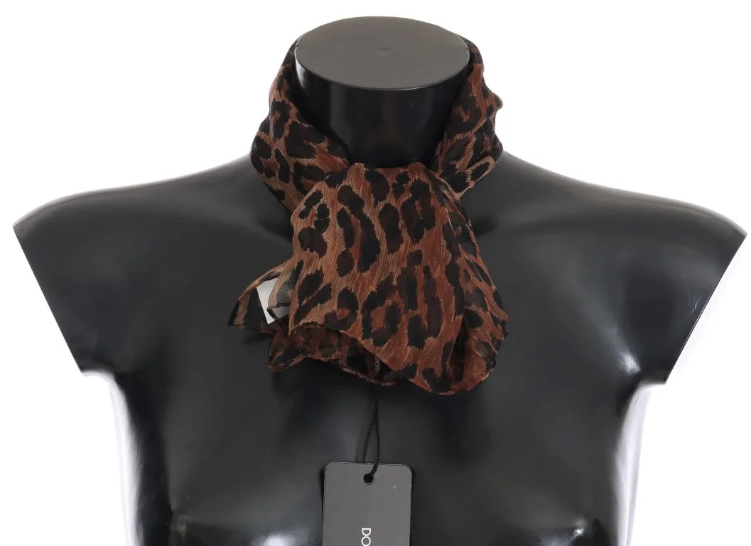 Brown Leopard Print Silk Scarf