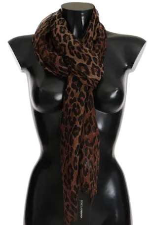 Brown Leopard Silk Print Scarf