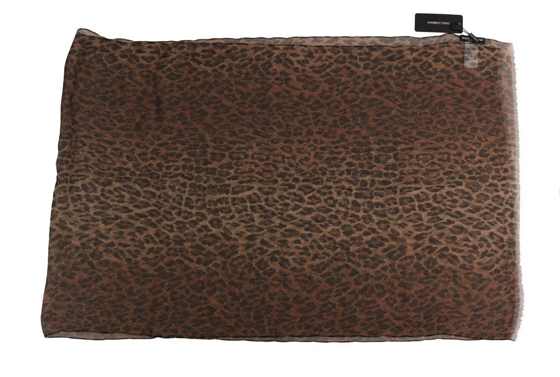 Brown Leopard Silk Print Scarf