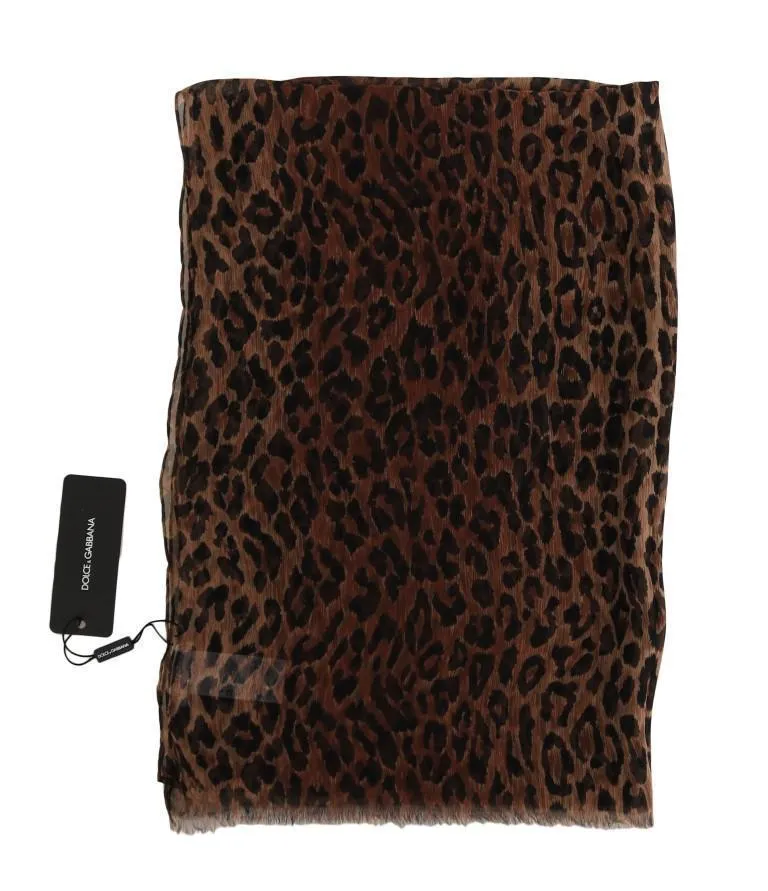 Brown Leopard Silk Print Scarf