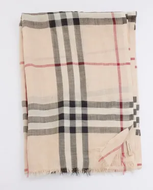 Burberry Beige Check Print Silk Scarf
