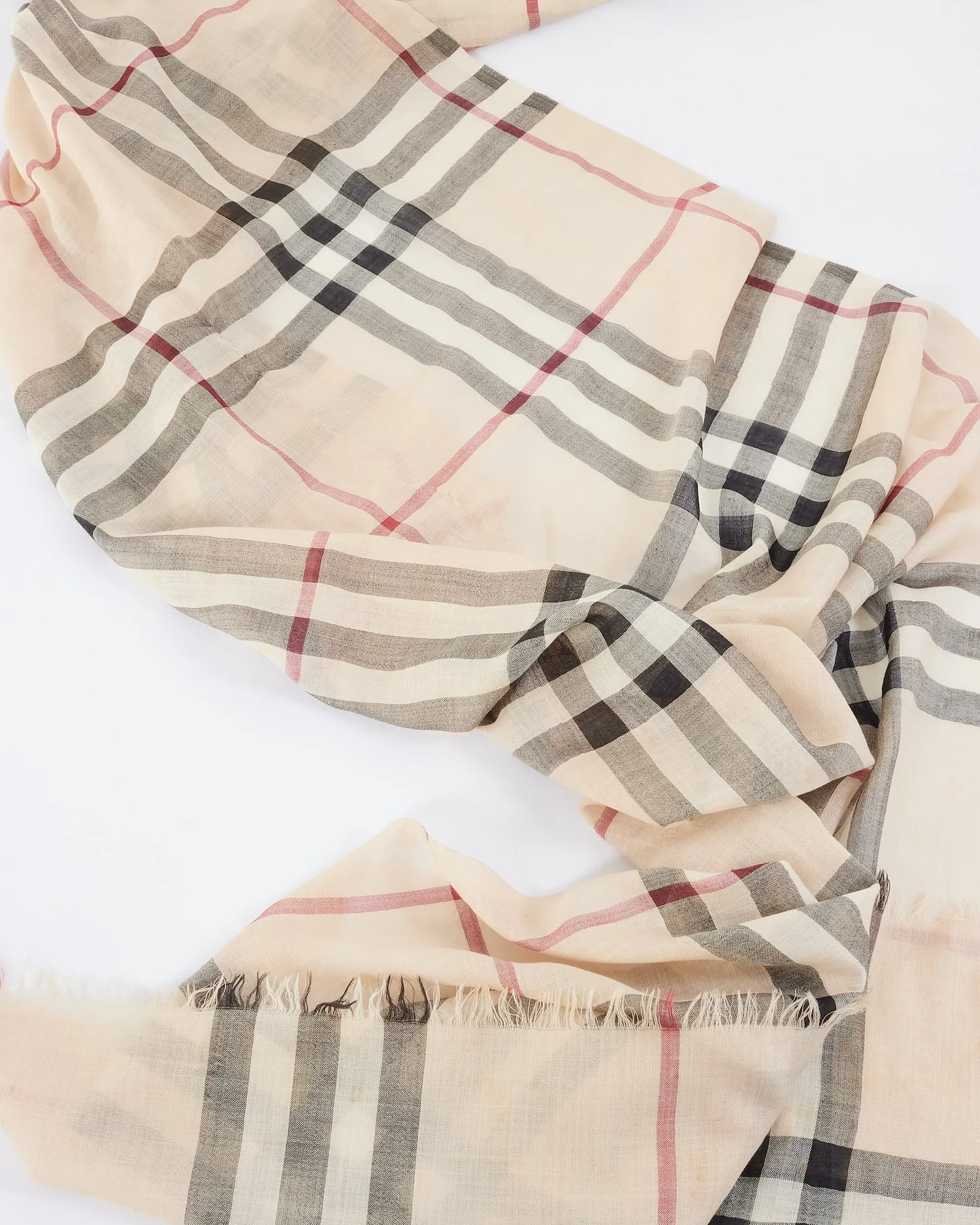 Burberry Beige Check Print Silk Scarf