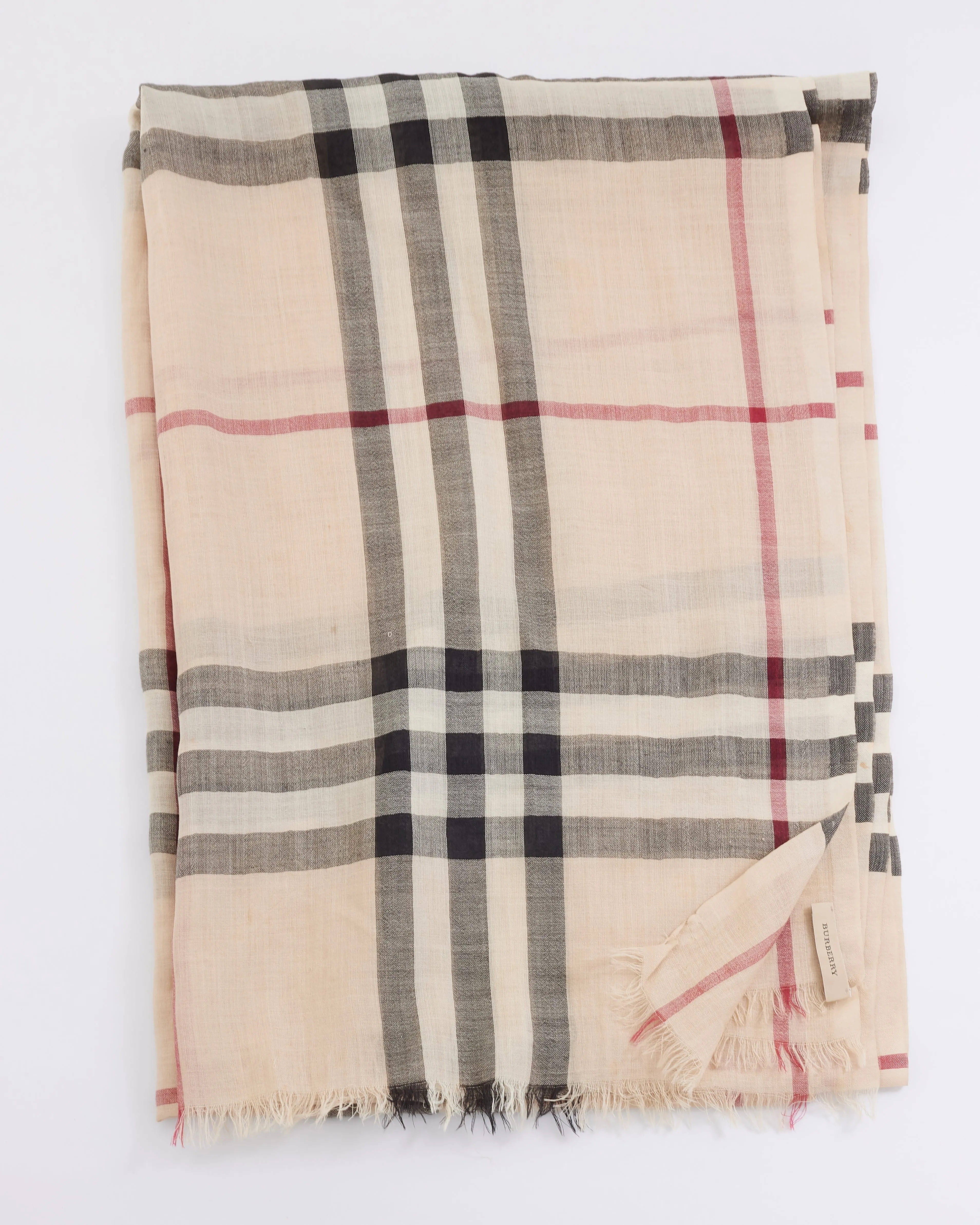 Burberry Beige Check Print Silk Scarf