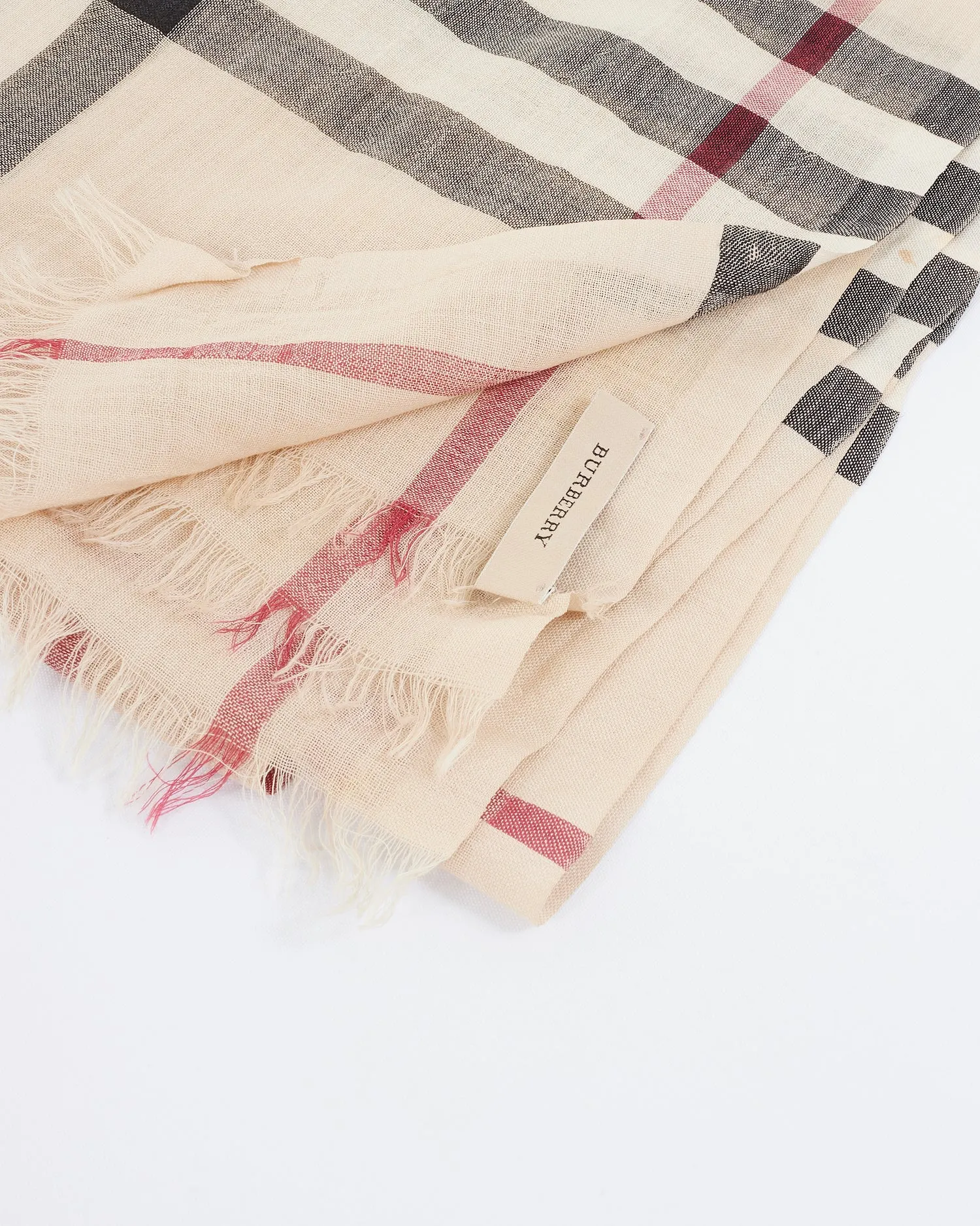 Burberry Beige Check Print Silk Scarf