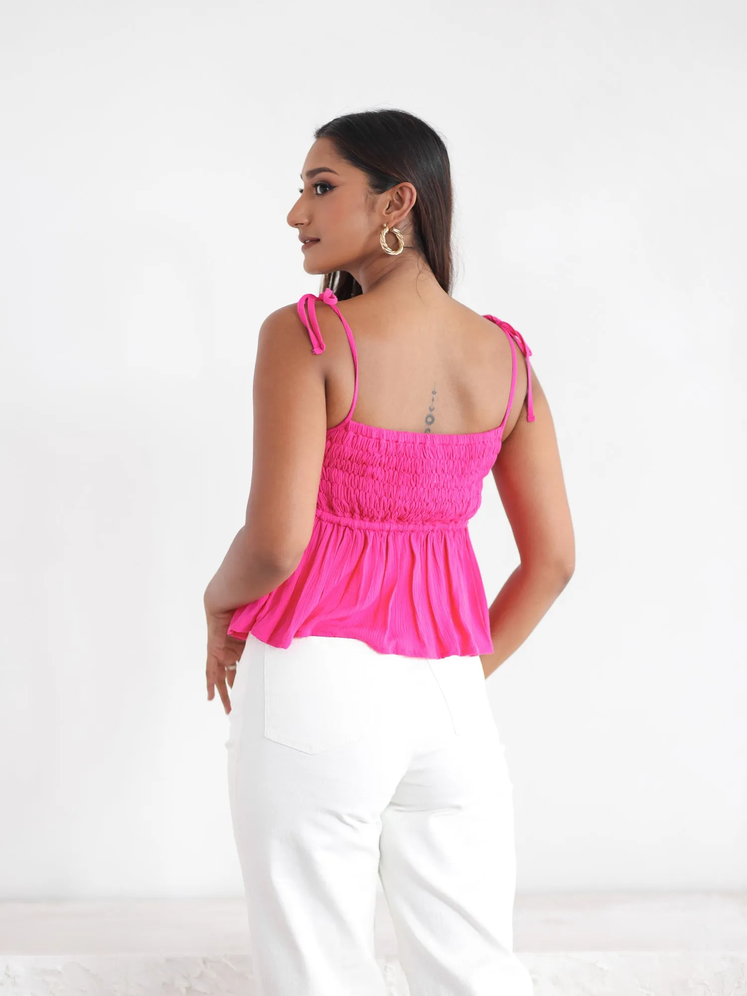 Bustier Detailed Back Smocked Peplum Top