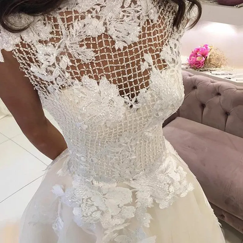 Cap Sleeves Wedding Dress with Lace