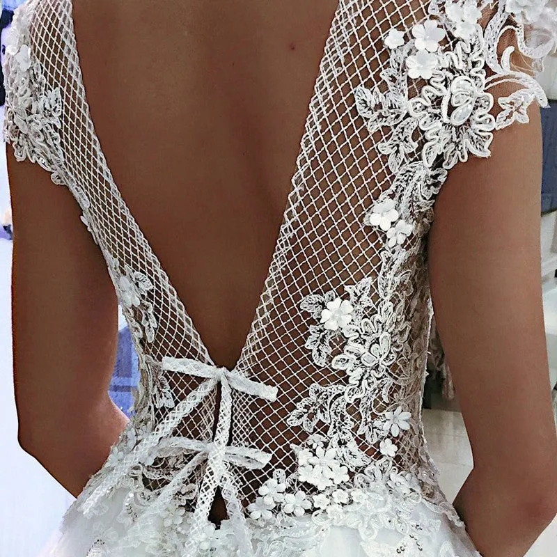 Cap Sleeves Wedding Dress with Lace