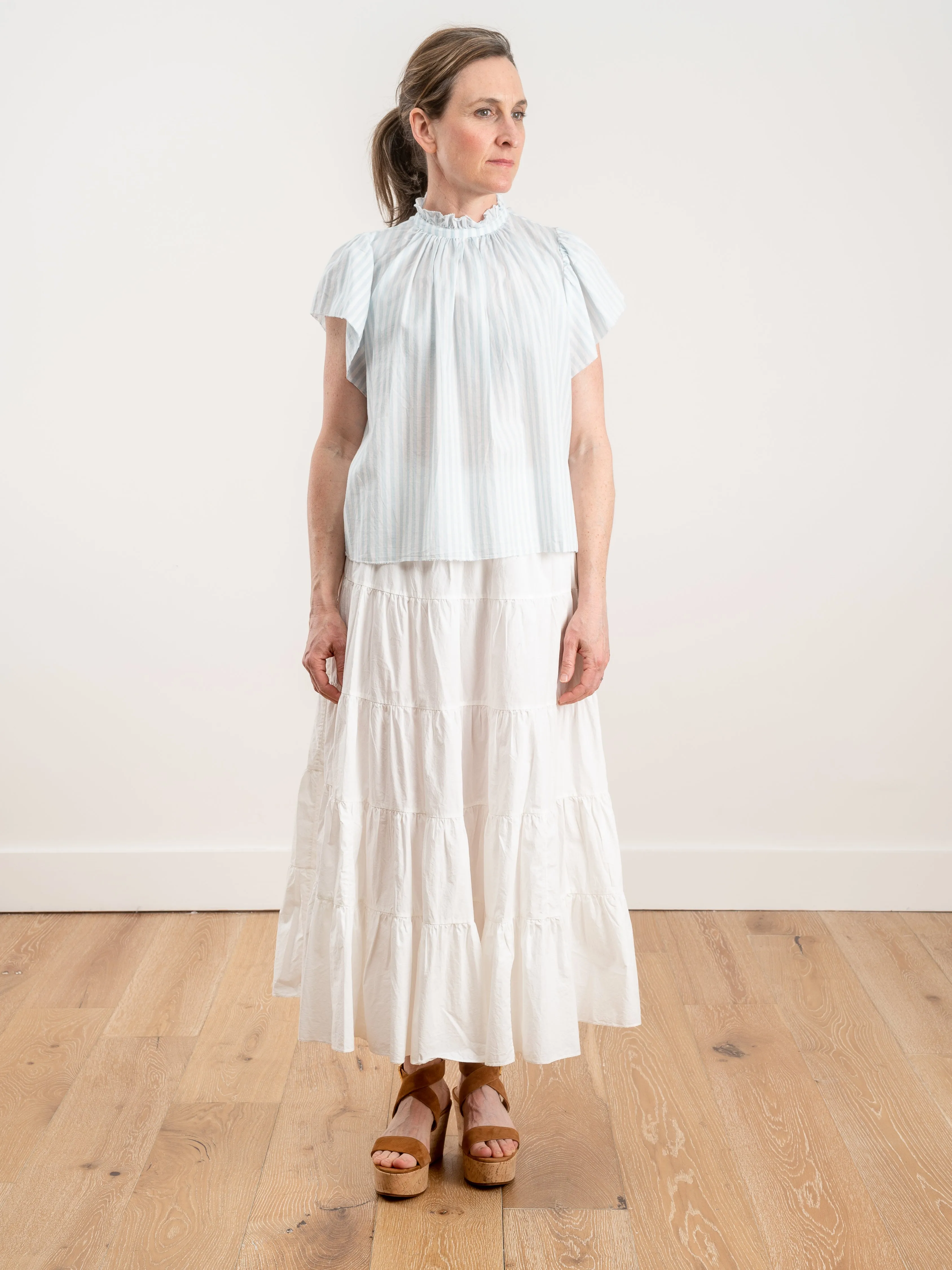 carla high neck shirt - blue stripe