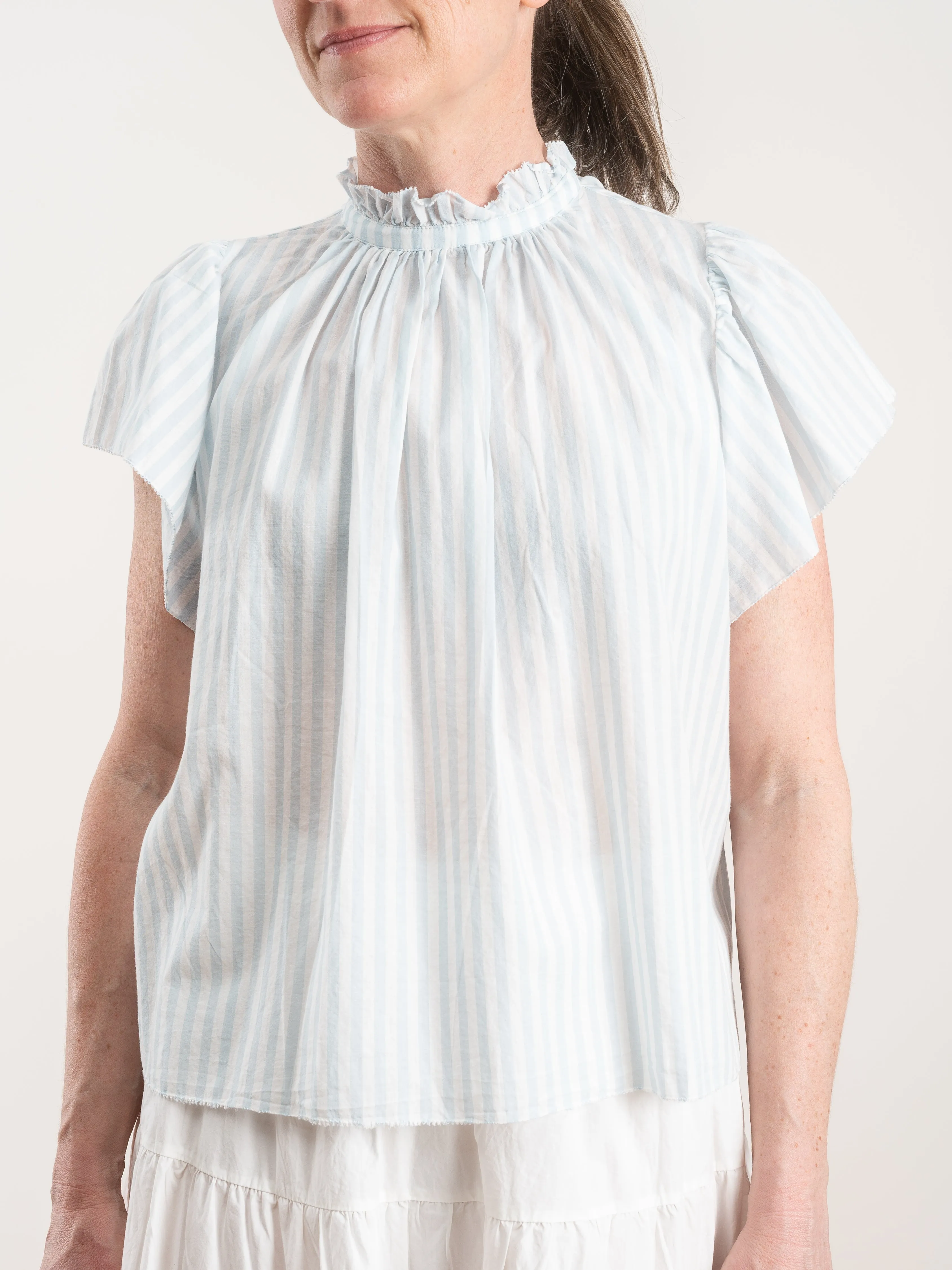 carla high neck shirt - blue stripe