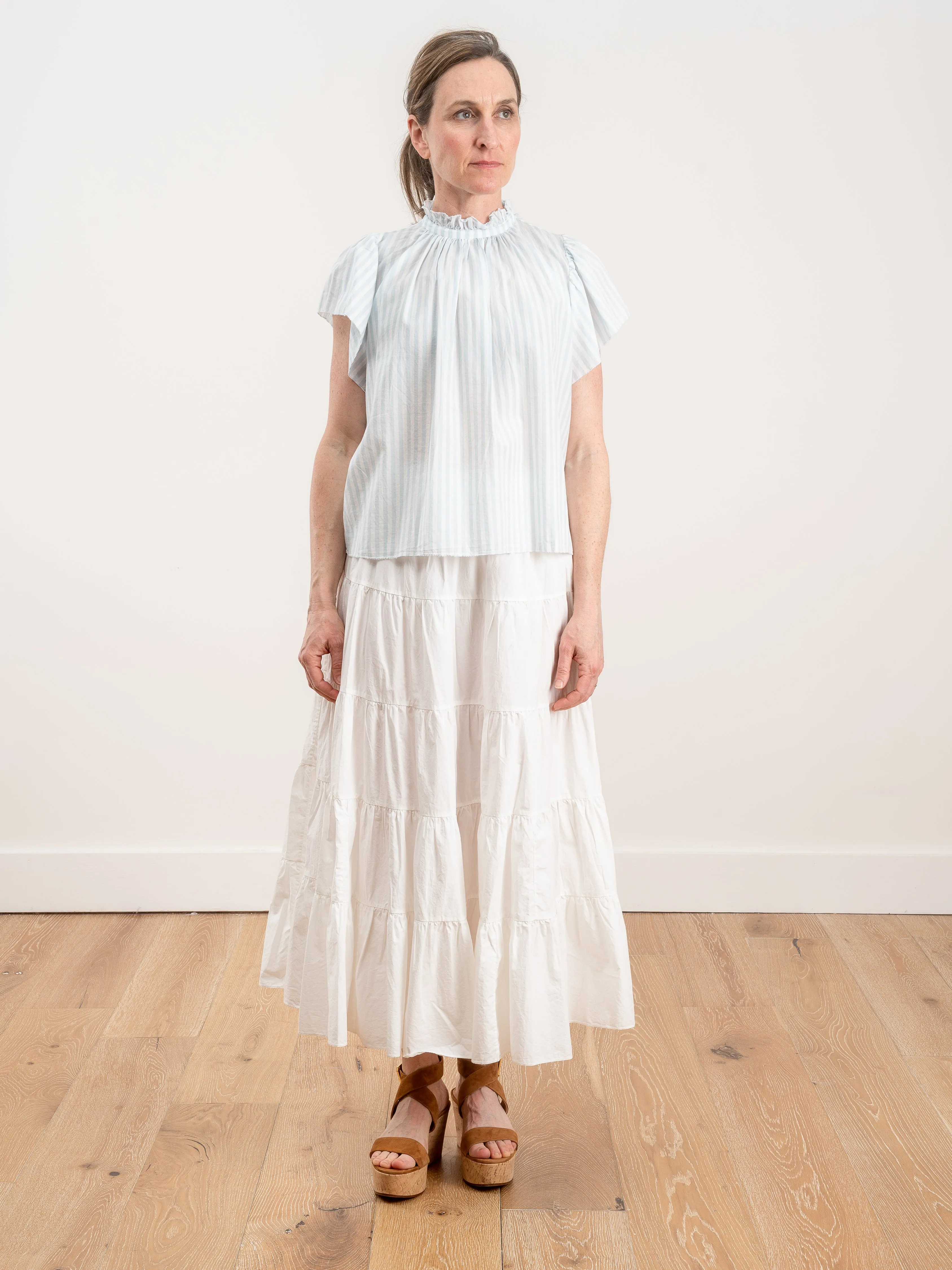 carla high neck shirt - blue stripe