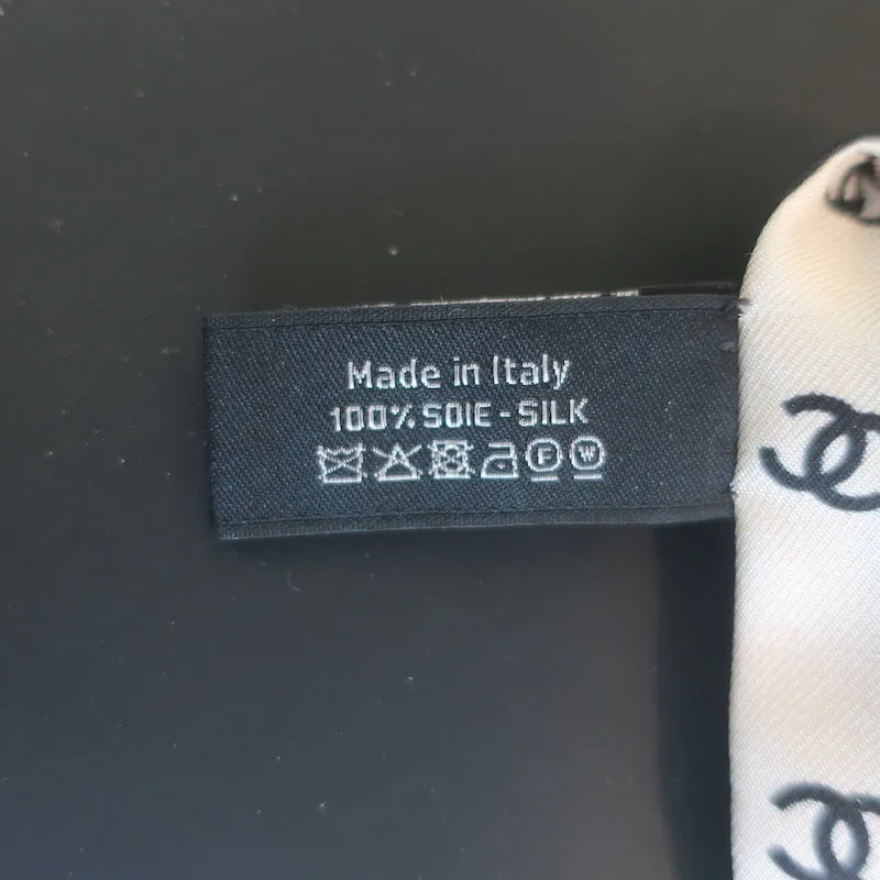 Chanel CC Pearl Print Silk Twilly Bandeau Scarf Black/Cream NEW
