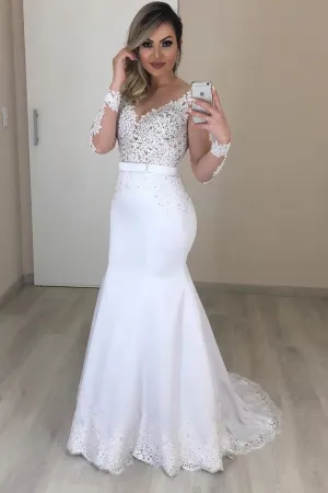 Charming Long Sleeves Bride Wedding Gown 2020 with Lace Bodice
