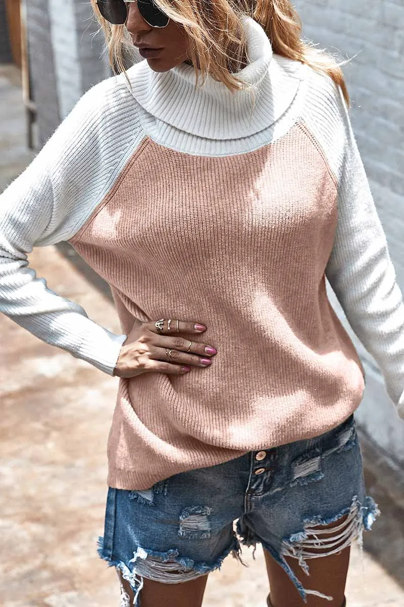 Chicindress Contrasting High Neck Solid Sweater