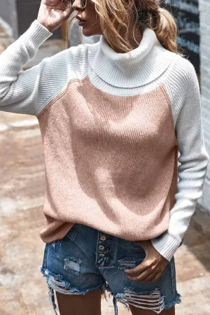 Chicindress Contrasting High Neck Solid Sweater