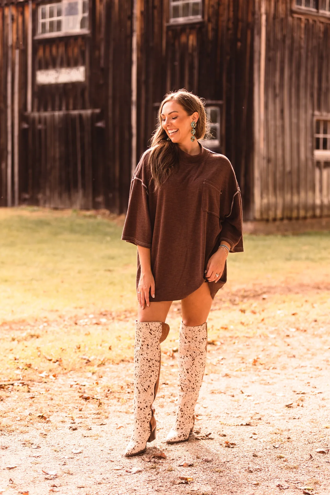 Chocolate High Neck Ribbed Oversized Top