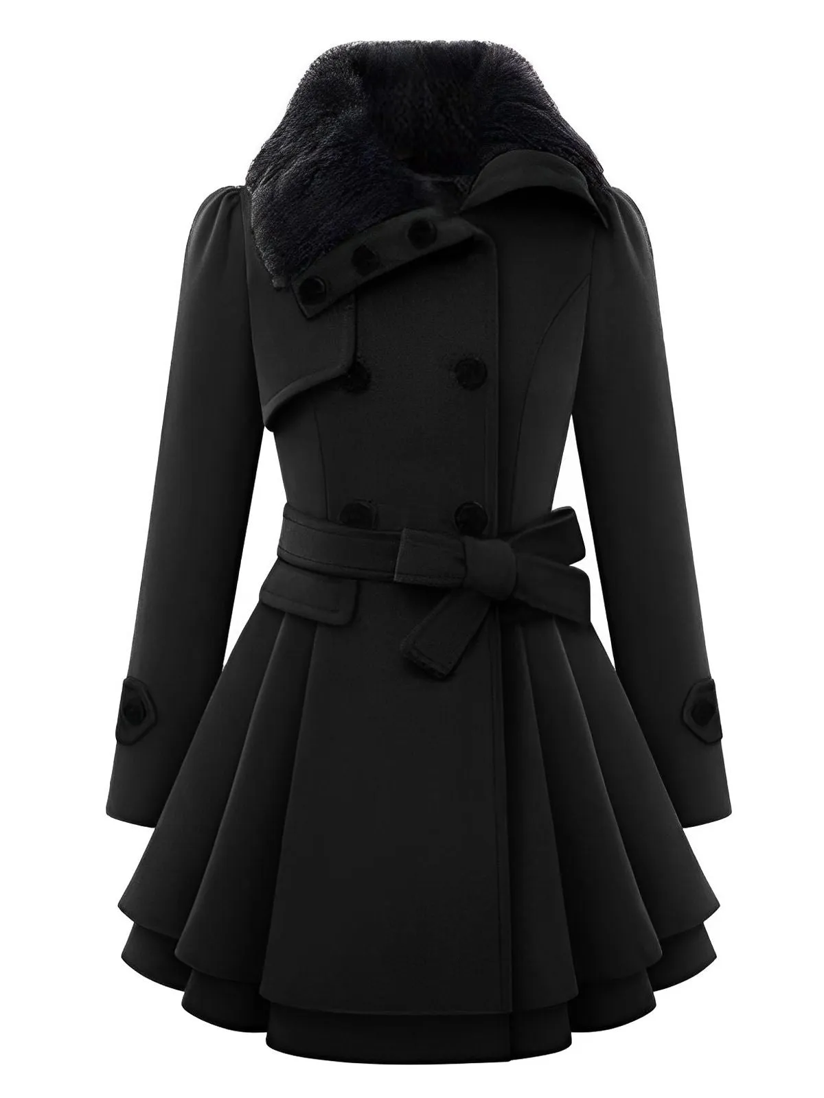 Christmas Fur Collar Waisted Woolen Coat