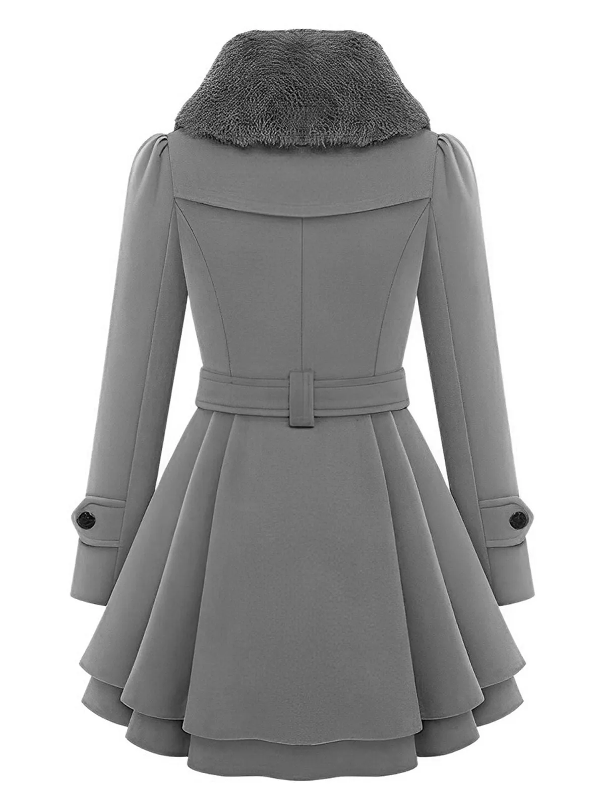 Christmas Fur Collar Waisted Woolen Coat