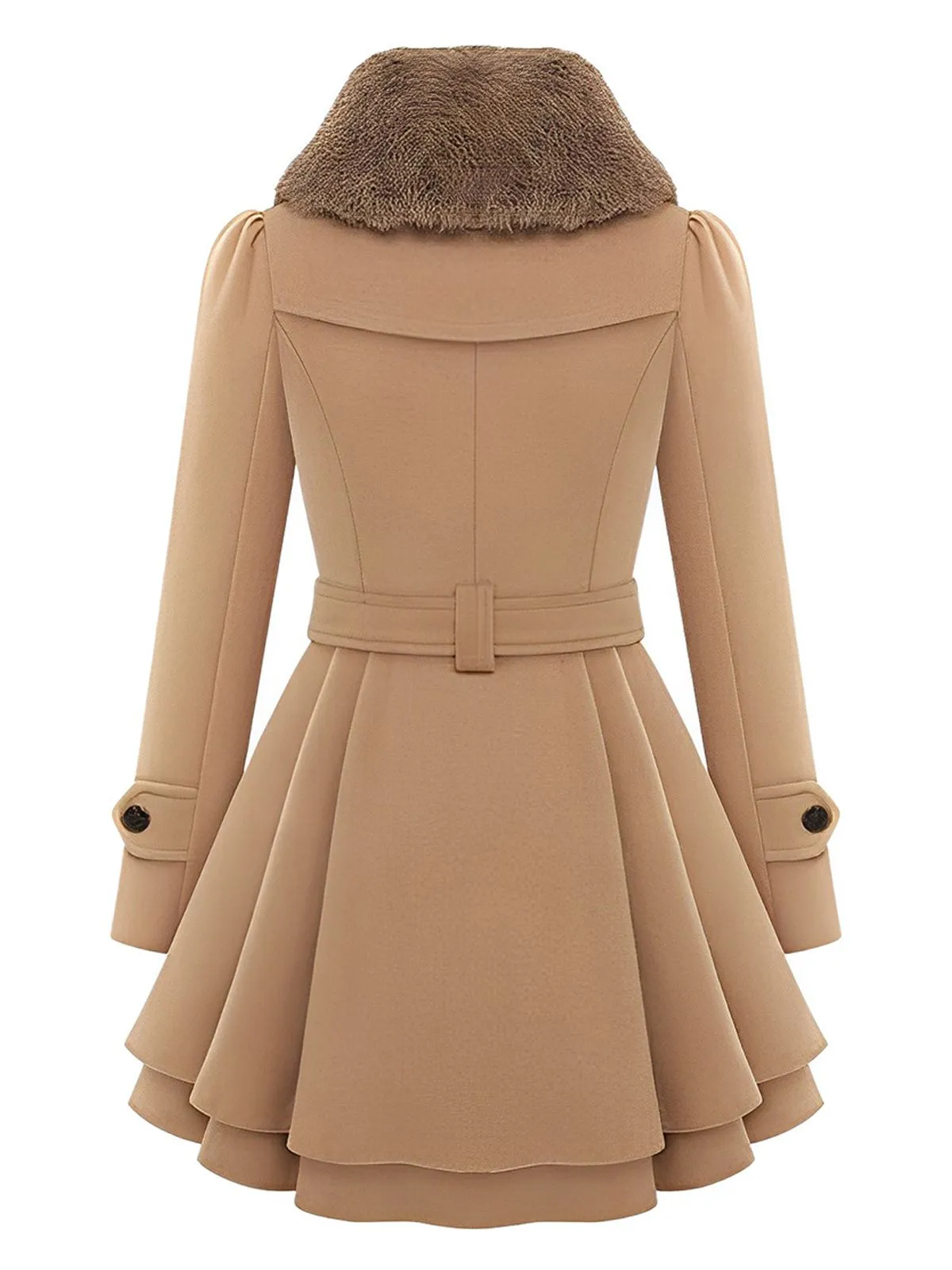 Christmas Fur Collar Waisted Woolen Coat