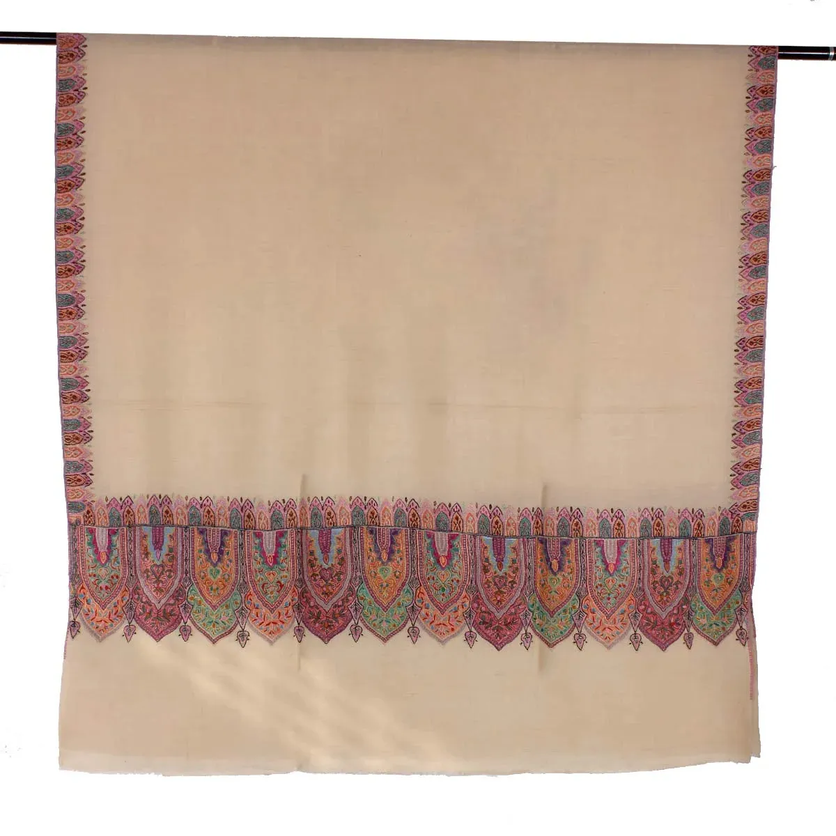 Creme Base sozni Embroidered Big Dordaar Pashmina Shawl