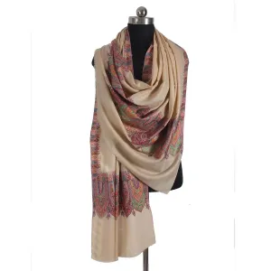 Creme Base sozni Embroidered Big Dordaar Pashmina Shawl