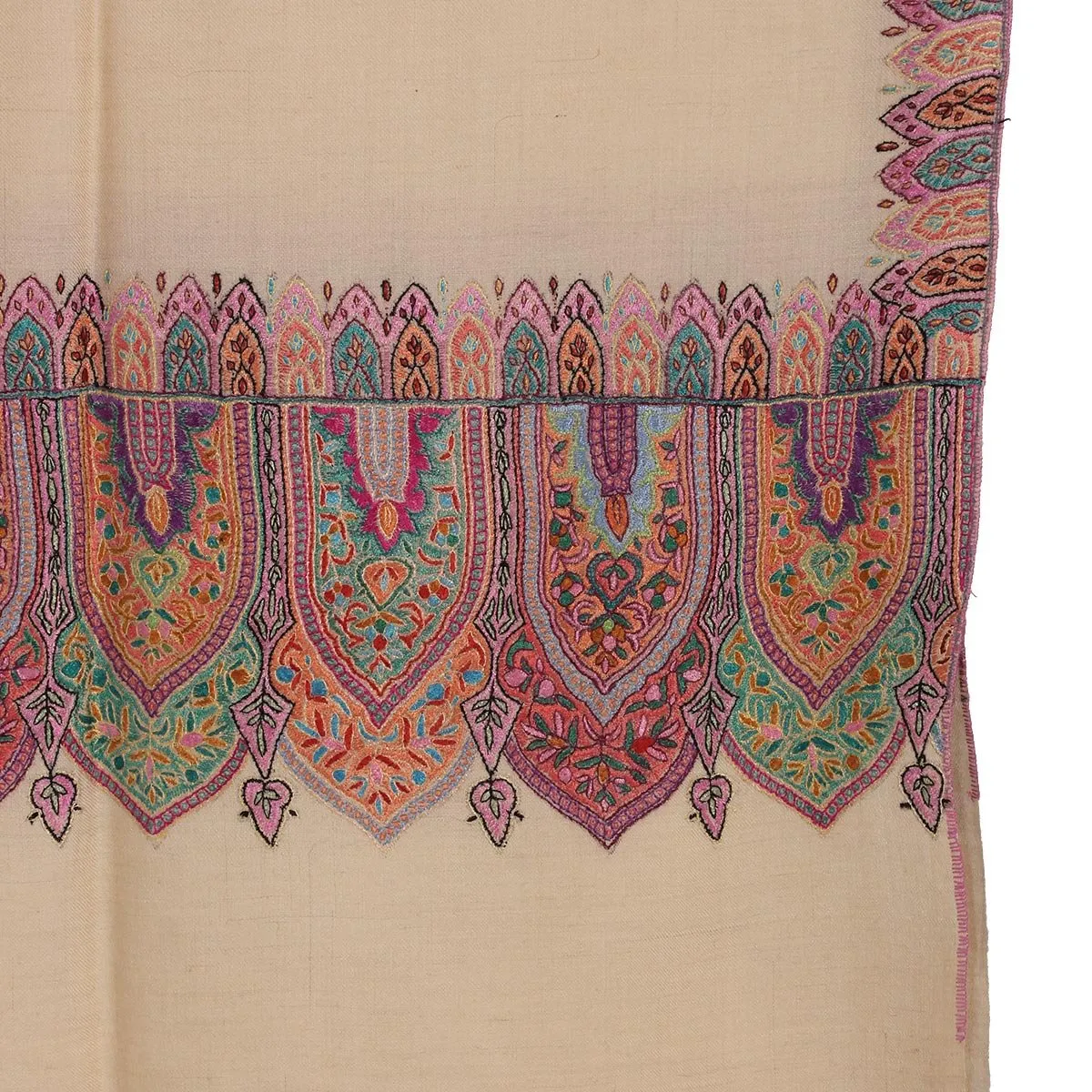 Creme Base sozni Embroidered Big Dordaar Pashmina Shawl