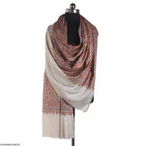 Creme base   Sozni Embroidered Cashmere Pashmina Jamawar Shawl