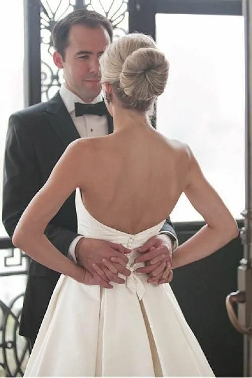 Curve Strapless Satin Wedding Gown with Box Pleats