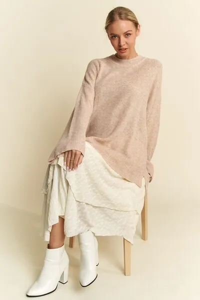 Davi High-Low Round Neck Drop Shoulder Sweater