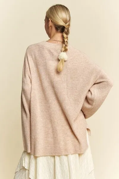 Davi High-Low Round Neck Drop Shoulder Sweater