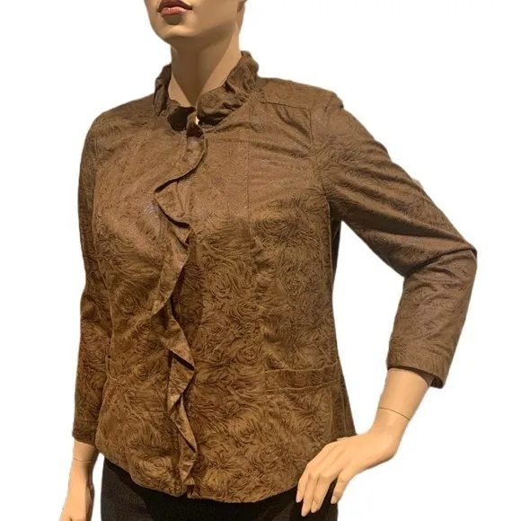 Elementz Woman Faux Suede Jacket Plus 1X Brown Burnout Vegan Zip Up, Pockets NWT