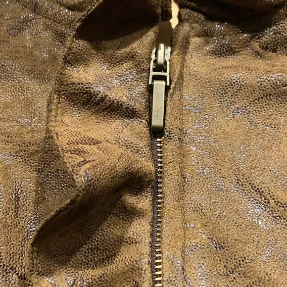 Elementz Woman Faux Suede Jacket Plus 1X Brown Burnout Vegan Zip Up, Pockets NWT