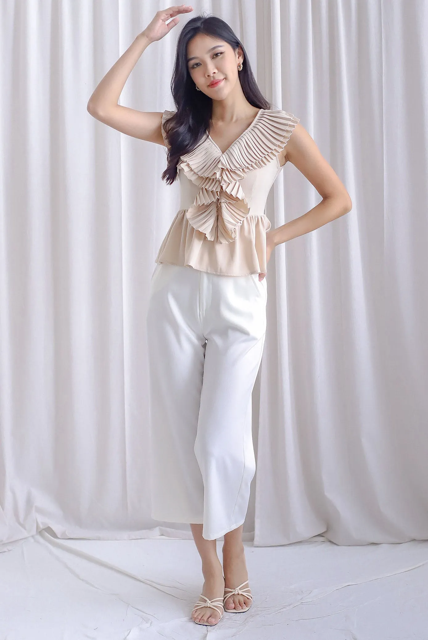 Elisa Pleated Peplum Top In Cream
