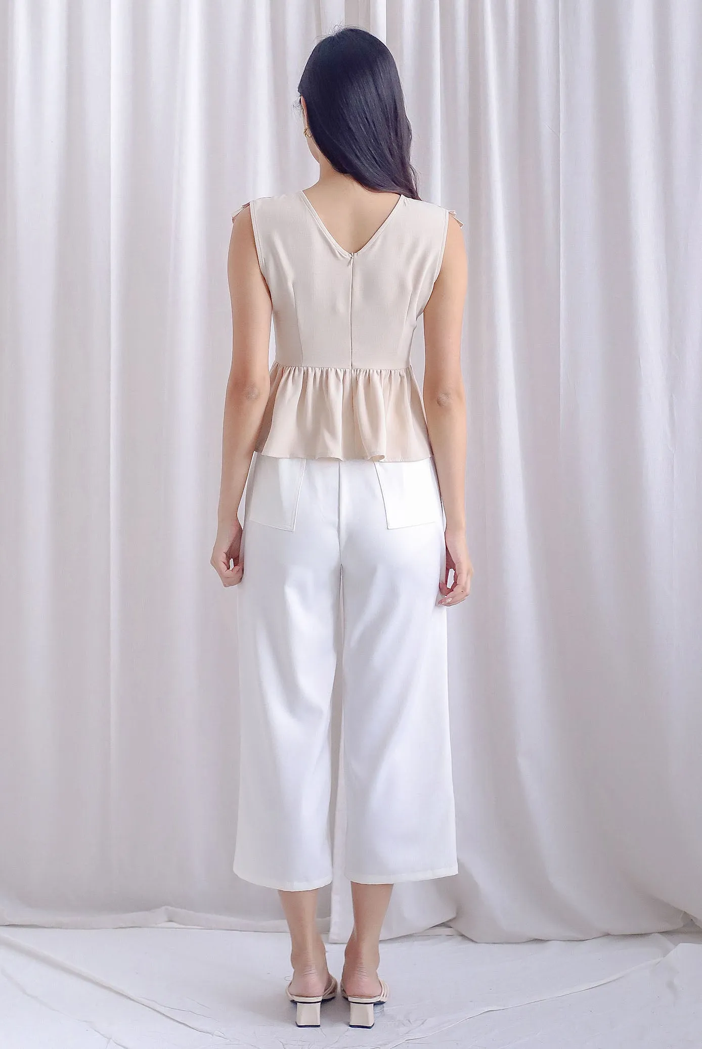 Elisa Pleated Peplum Top In Cream