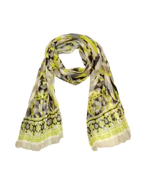 Emilio Pucci Yellow & Grey Silk Crinkled Scarf